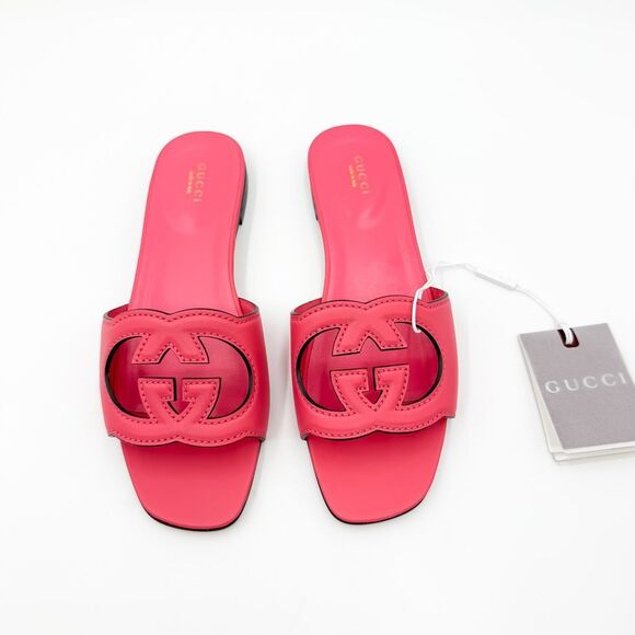 Gucci Cosmos Softy Interlocking GG Pink Leather Sandals Flats EU 39.5 US 9.5 - Picture 3 of 7